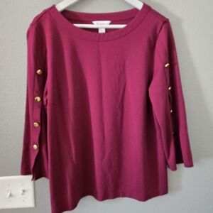 Liz Claiborne Maroon Top With Gold Button Detail On Sleeves Size Large